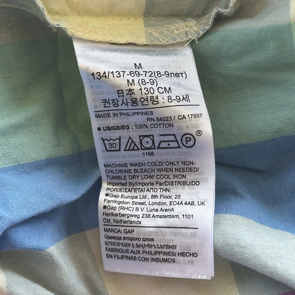 GAP girl’s pastel gingham plaid cotton button print puff sleeve dress medium